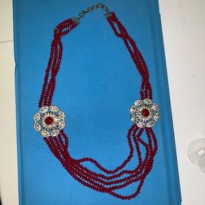 Red two circle diamond necklace